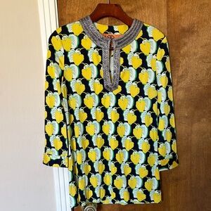 Tory Burch Vibrant Yellow and Black Patterned Blouse